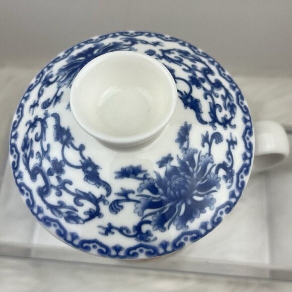 Chinese Porcelain Tea Cup Teacup with Lid Removable Infuser Strainer Floral Blue - Picture 4 of 16